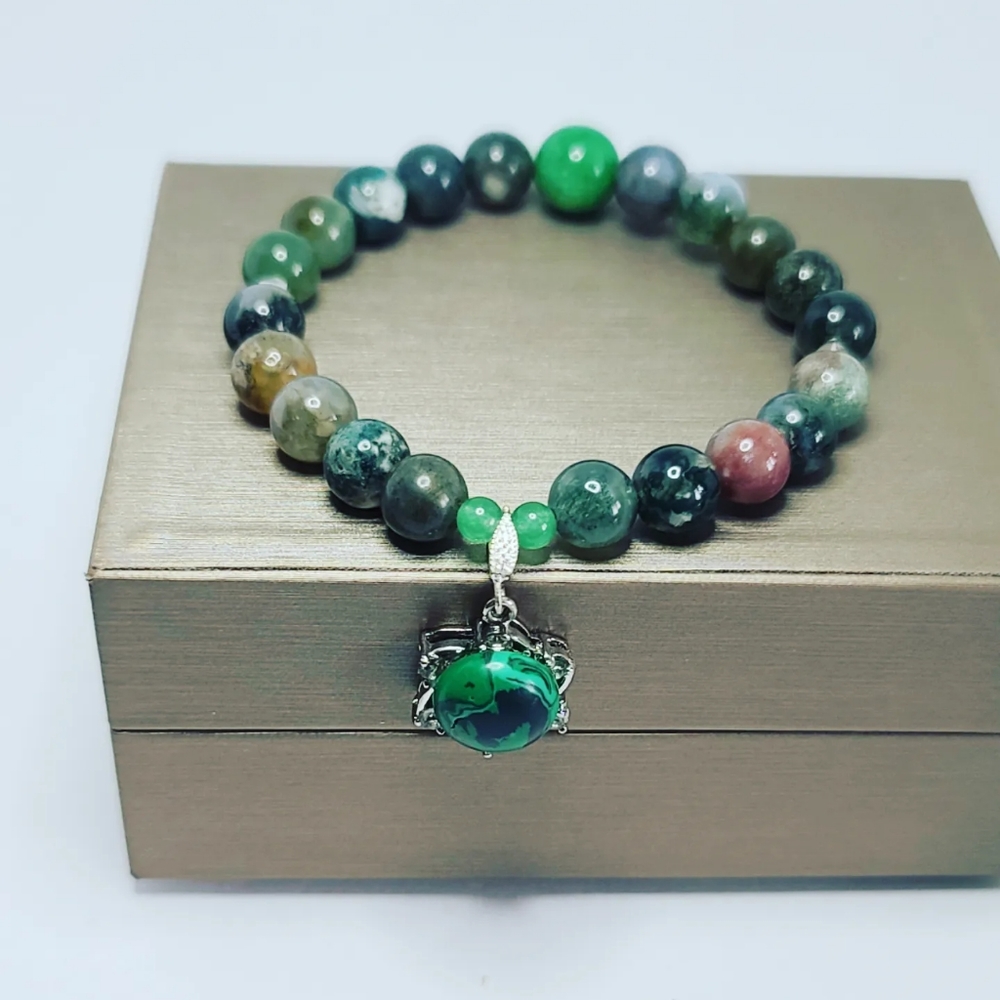 Moss Agate, Malachite bracelet